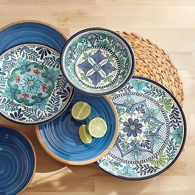 12-Piece Melamine Dinnerware Set Plates & Bowls with Blue Floral Pattern