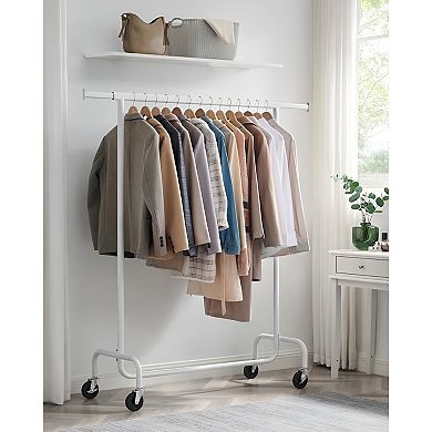 Rolling Garment Rack with Adjustable Hanging Bar Black Metal Clothes Rack for Bedroom or Laundry