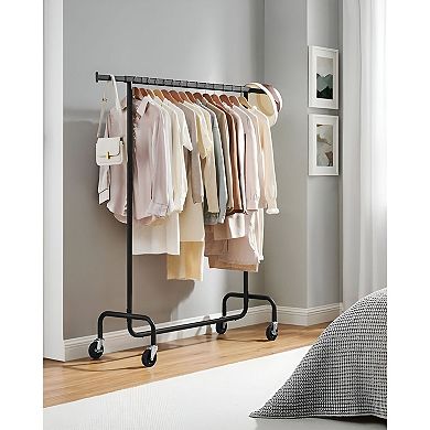 Rolling Garment Rack with Adjustable Hanging Bar Black Metal Clothes Rack for Bedroom or Laundry