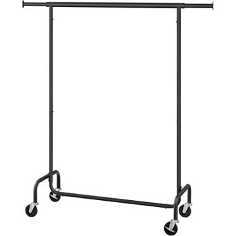 Rolling Garment Rack with Adjustable Hanging Bar Black Metal Clothes Rack for Bedroom or Laundry