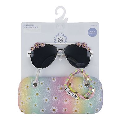 Girls Capelli Rainbow Glitter Daisy Sunglasses, Case & 2pc Bracelet Set