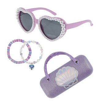 Girls Capelli Sea Shell Sunglasses, Case & 2 pc Bracelet Set