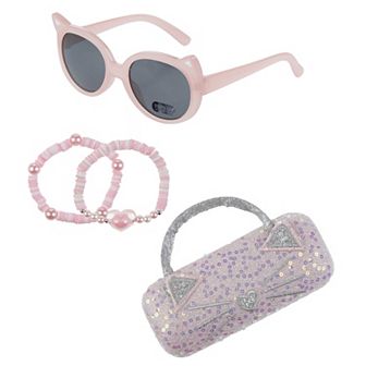 Girls Capelli Sequin Kitty Sunglasses, Case & 2 pc Bracelet Set