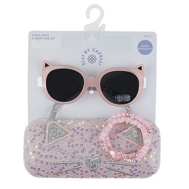 Girls Capelli Sequin Kitty Sunglasses, Case & 2pc Bracelet Set