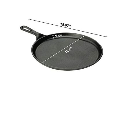 10.5-Inch Cast Iron Skillet Griddle - Oven, Gas, Electric, and Induction Compatible - Black