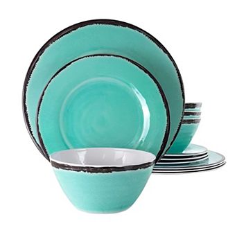 12 pc Turquoise Blue Melamine Dinnerware Set Plates & Bowls