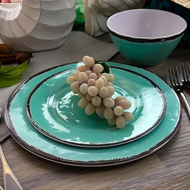 12-Piece Turquoise Blue Melamine Dinnerware Set Plates & Bowls