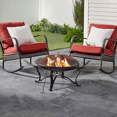 30-Inch Round Backyard Fire Pit, Steel Outdoor Fire Bowl with Wood Grate and Accessories, Bronze