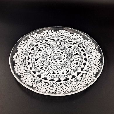 11" Glass Dinner Plate with Embossed Lace Pattern for Modern Table Settings