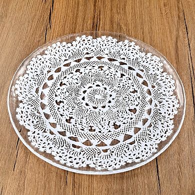 11" Glass Dinner Plate with Embossed Lace Pattern for Modern Table Settings