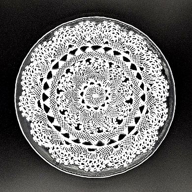 11" Glass Dinner Plate with Embossed Lace Pattern for Modern Table Settings