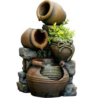 23.6 inch 3 tier Pouring Pot Outdoor Fountain with Built-In Planter and Electric Pump, Multicolor
