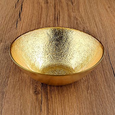 6" Gilded Glass Soup Bowl with Sand-Inspired Pattern Trendy Tableware, 1 Pc