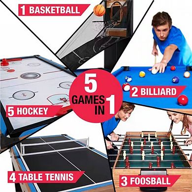 48.5 inch 5-in-1 Combo Game Table with Complete Accessories for Foosball, Pool, and More, Multicolor