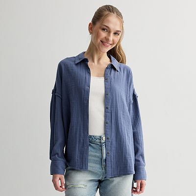 Juniors' SO® Double Gauze Shirt