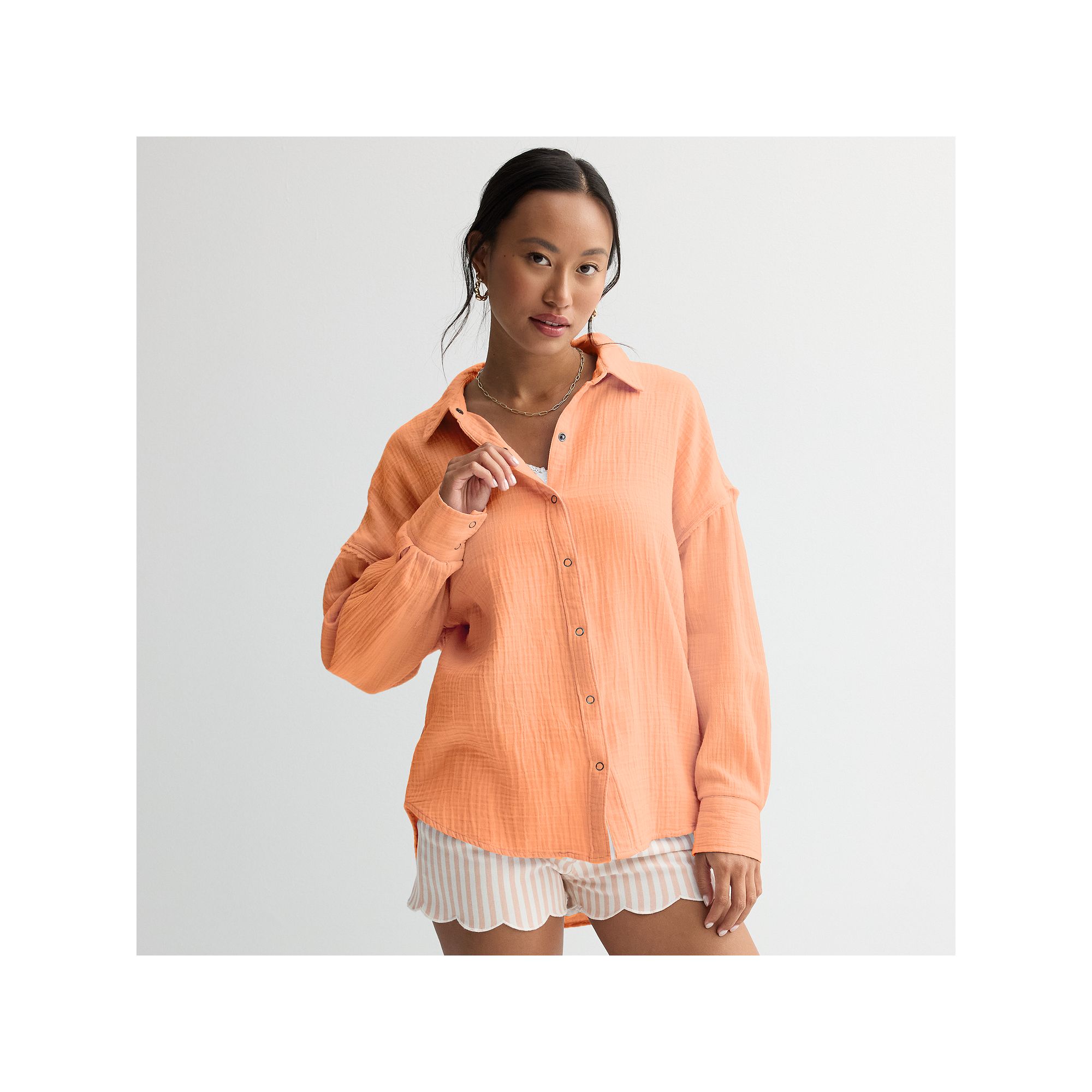Juniors SO® Double Gauze Shirt, Girls, Size: XS, Pink Bouquet