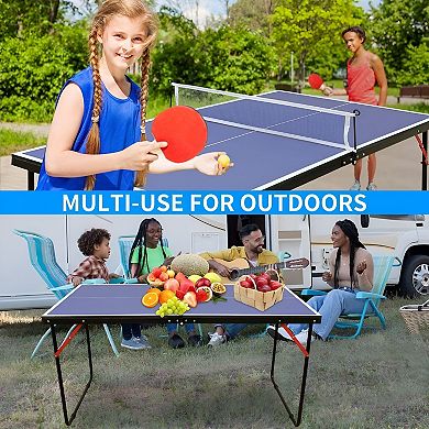 Compact 54-Inch Table Tennis Set, Folding Indoor and Outdoor Ping Pong Table - Blue
