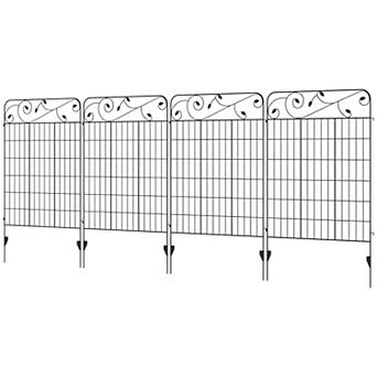 Steel Foldable Garden Fence Panels Set of 4 for Yard Border and Plant Protection, Black