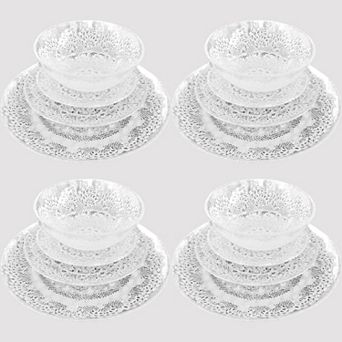 Handmade Glass Dinnerware Unique Embossed Lace Design