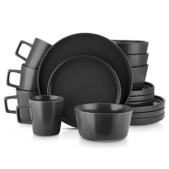 16 pc Matte Black Stoneware Dinnerware Set - Perfect for Any Occasion