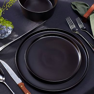 16-Piece Matte Black Stoneware Dinnerware Set - Perfect for Any Occasion