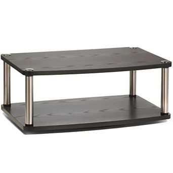 2 tier Swivel TV Stand with 360-Degree Motion - Stainless Steel Poles
