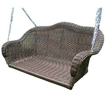 53-Inch Outdoor Porch Swing Brown Resin Wicker with Hanging Chains for Patio or Backyard