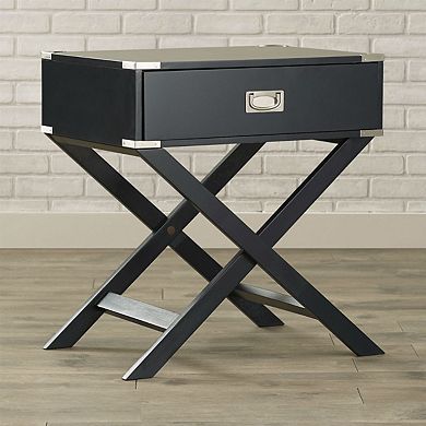 Solid Wood Poplar Nightstand 1-Drawer End Table with Modern X-Style Legs, Dark Grey, 27 inches H