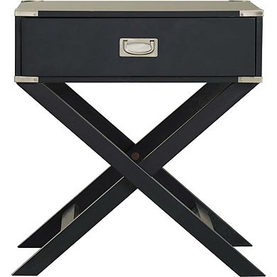 Solid Wood Poplar Nightstand 1-Drawer End Table with Modern X-Style Legs, Dark Grey, 27 inches H