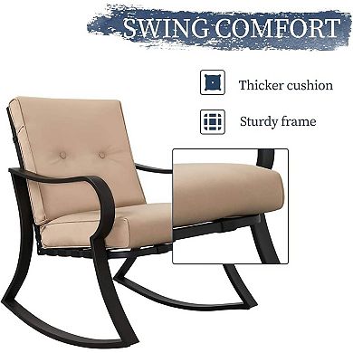 3-Piece Outdoor Patio Rocking Chair Set with Cushions & Metal Coffee Table