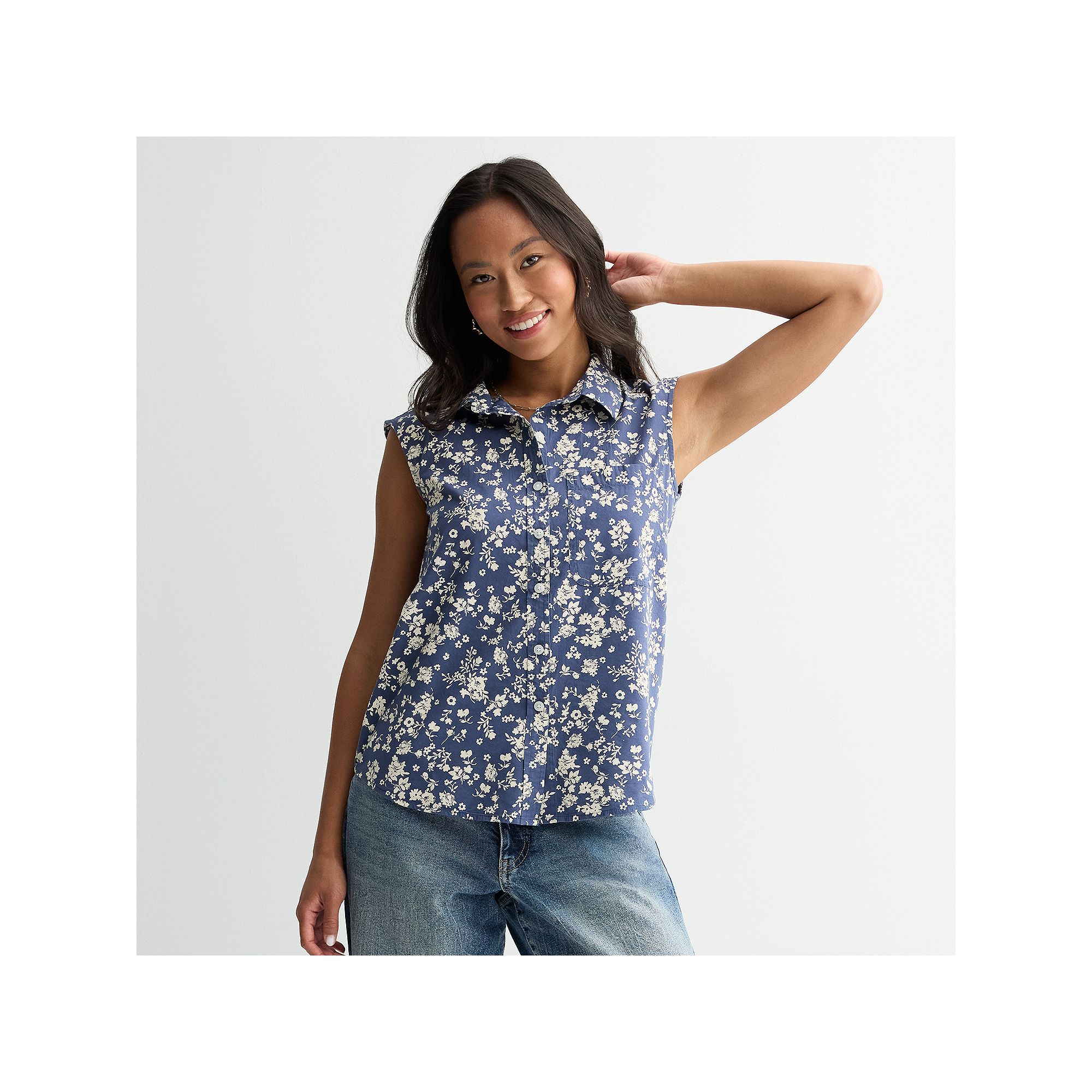 Juniors SO® Sleeveless Shirt, Girls, Size: XS, Navy White Ditsy