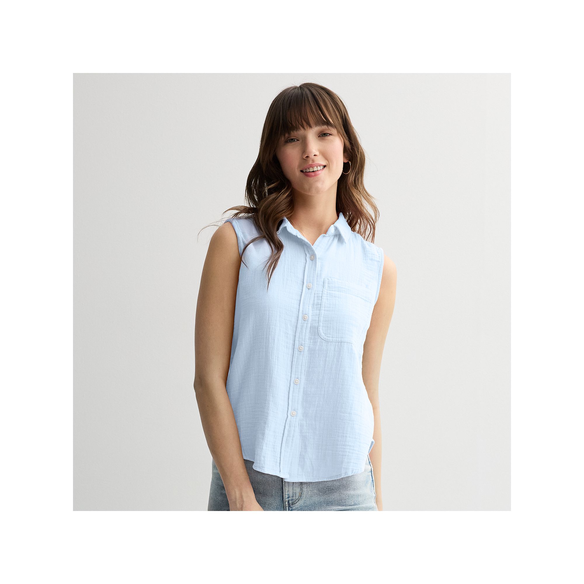 Juniors SO® Sleeveless Shirt, Womens, Size: XS, Peri Ivory