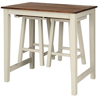 3 pc Farmhouse Counter Height Pub Table Set with 2 Saddle Bar Stools Kitchen Dining