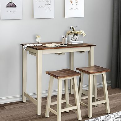 3-Piece Farmhouse Counter Height Pub Table Set with 2 Saddle Bar Stools Kitchen Dining