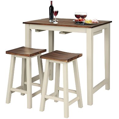 3-Piece Farmhouse Counter Height Pub Table Set with 2 Saddle Bar Stools Kitchen Dining