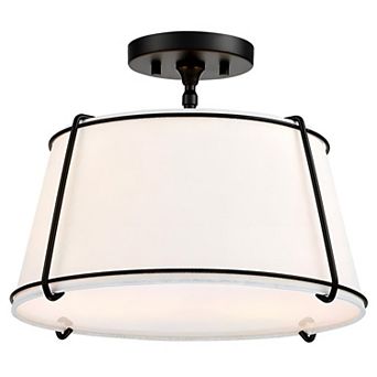 15-Inch Round White Drum Light with Black Metal - 2-Light Semi-Flush Mount for Urban Decor
