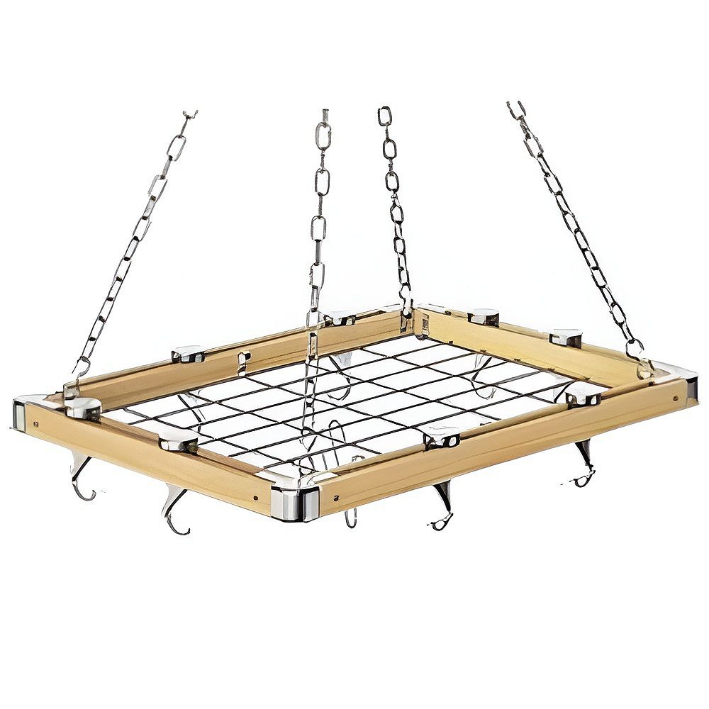 Rectangular Ceiling Pot Rack with Chains and Hooks for Kitchen Cookware ...