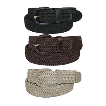 Ctm Men's Elastic Braided Stretch Belt (pack Of 3 Colors)