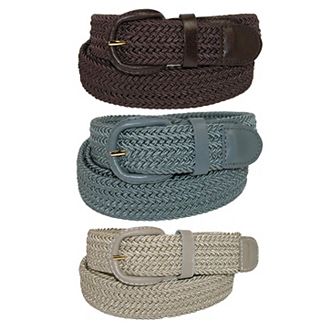 Ctm Men's Elastic Braided Stretch Belt (pack Of 3 Colors)