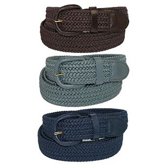Ctm Men's Elastic Braided Stretch Belt (pack Of 3 Colors)