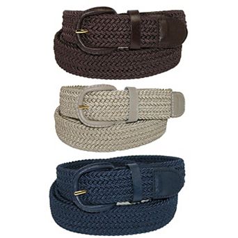 Ctm Men's Elastic Braided Stretch Belt (pack Of 3 Colors)