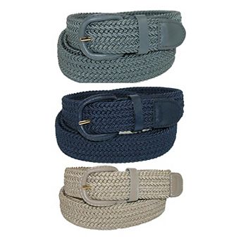 Ctm Men's Elastic Braided Stretch Belt (pack Of 3 Colors)