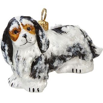 Joy To The World Snowy Cavalier King Charles Tri Color Christmas Dog Ornament
