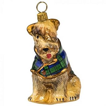 Joy To The World Soft Coated Wheaten Terrier In Blackwatch Coat Glass Christmas Ornament
