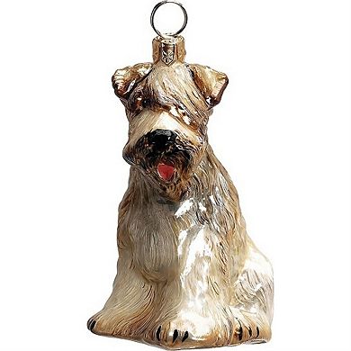 Joy To The World Soft Coated Wheaten Terrier Dog Polish Blown Glass Christmas Ornament