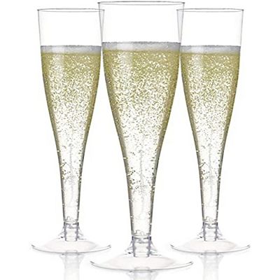 Prestee 24 Pack Plastic Champagne Flutes Disposable Clear Plastic Champagne Glasses for Parties Weddings Clear Plastic Cups Plastic Toasting Glasses