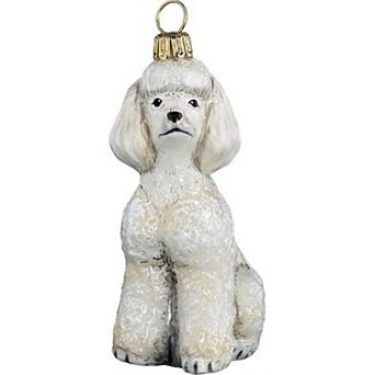 Joy To The World White Toy Poodle Dog Polish Blown Glass Christmas Ornament