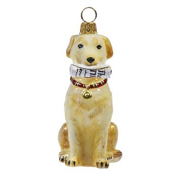 Joy To The World Yellow Labrador Retriever With Newspaper Polish Glass Christmas Ornament