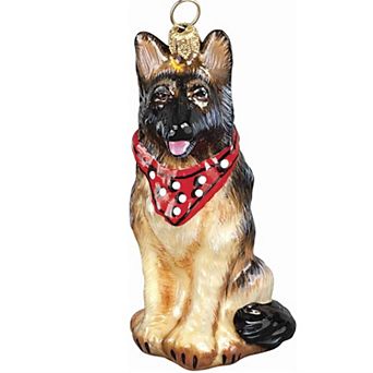 Joy To The World German Shepherd With Bandana Polish Glass Christmas Tree Ornament