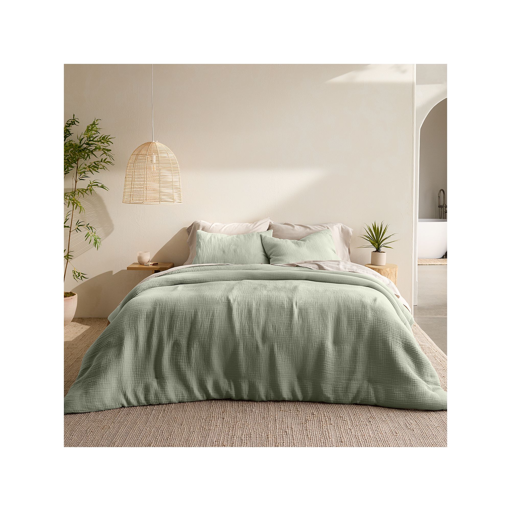 Miryana Crinkle Cotton Duvet Set with Shams, Green
